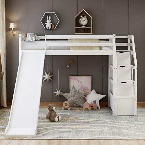 Merax Solid Wood Twin Loft Bed With Storage