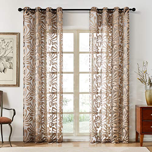Top Finel Floral Sheer Curtains 84 Inches Long For