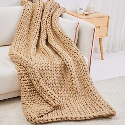 Trunkor Chunky Knit Blanket Beige 50x60 Inches - A