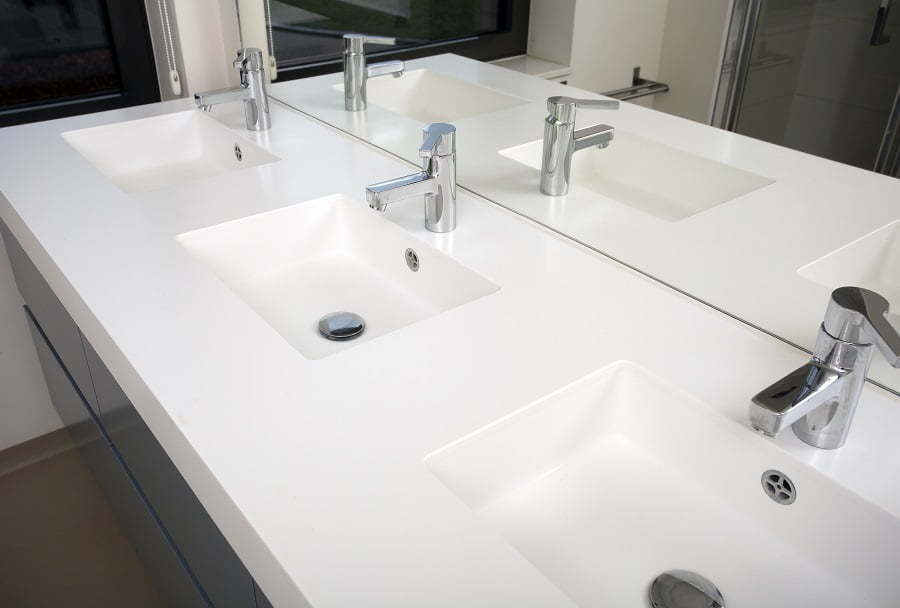 red glass integrated bathroom sink