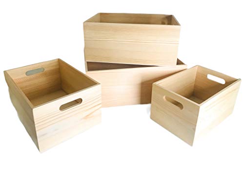 4 Pack Storage Diy Wood Crates Cutout Handles,