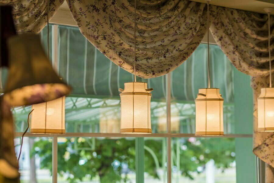 pendants hanging in a window