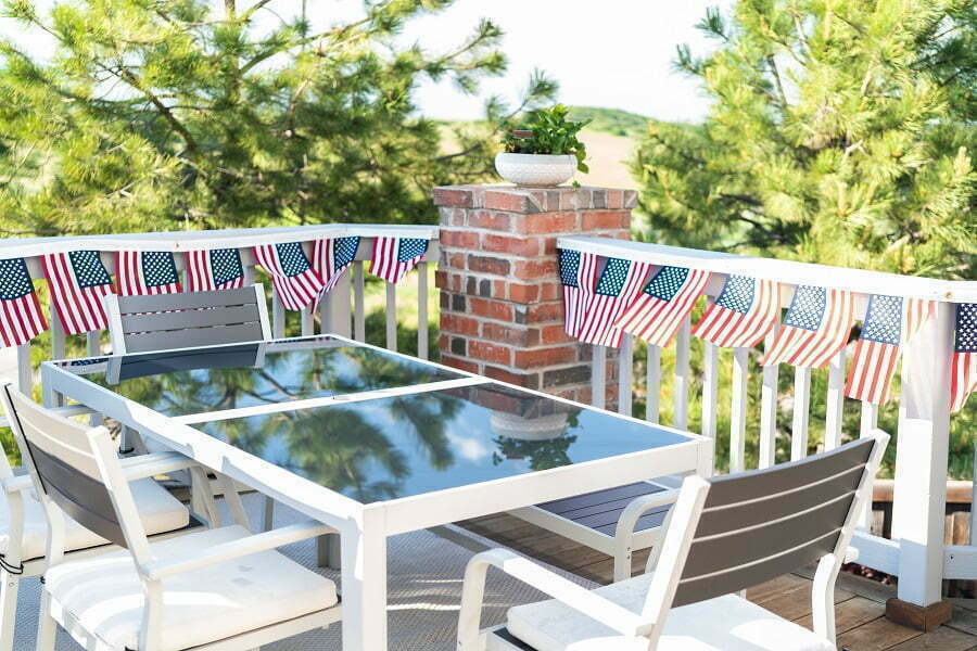 porch deck railing with flags