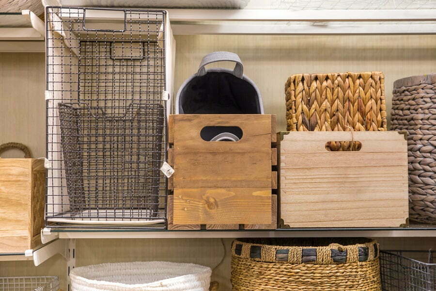 shelves with baskets