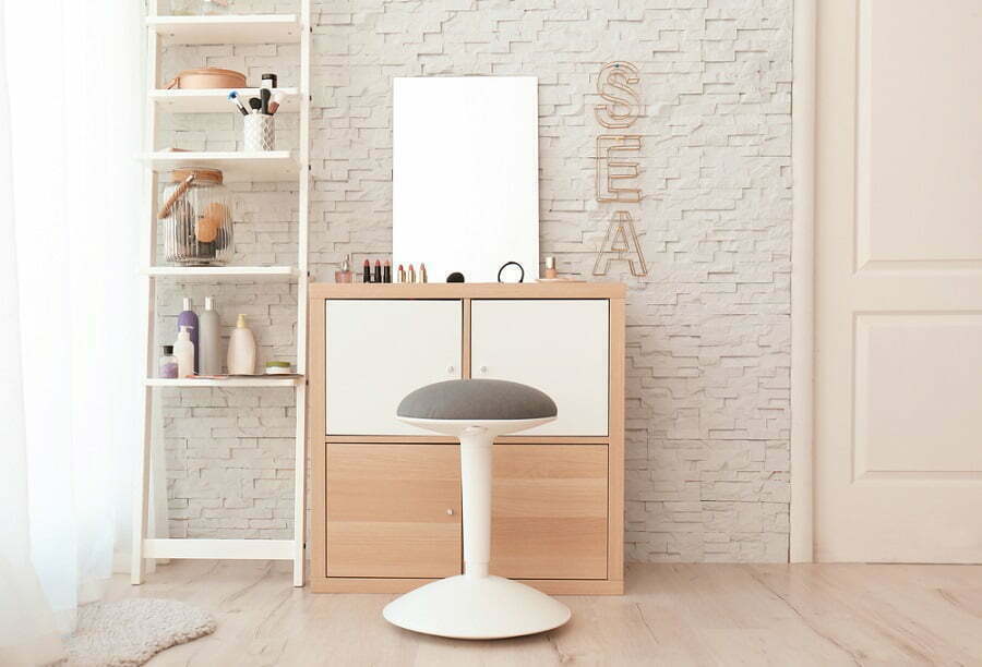 wooden shelf makeup vanity