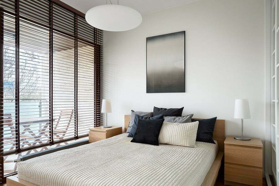 monochromatic bedroom blinds