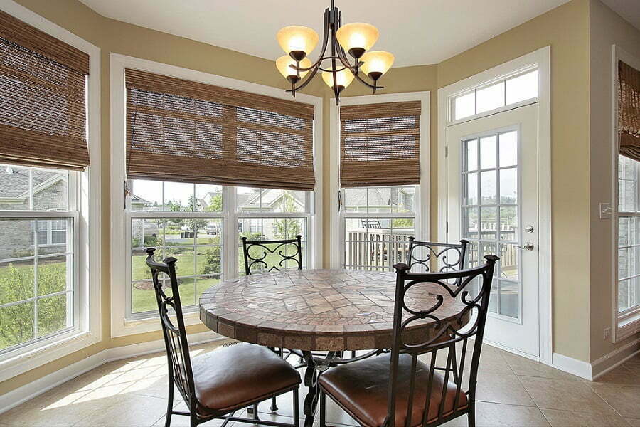 rattan shades in bay windows