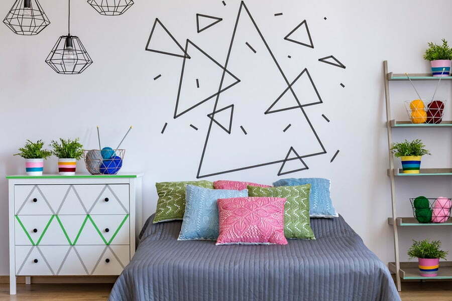 geometric decor over bed