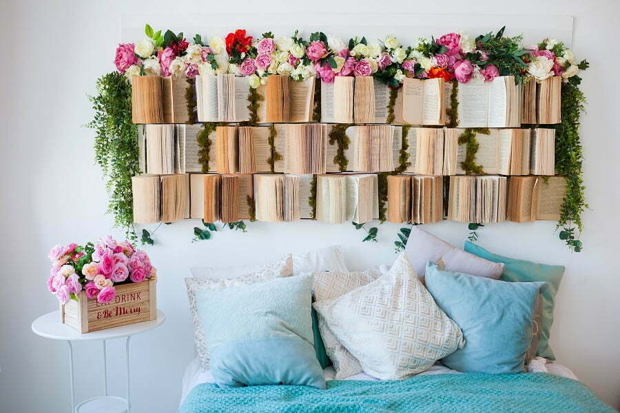 headboard made of open books