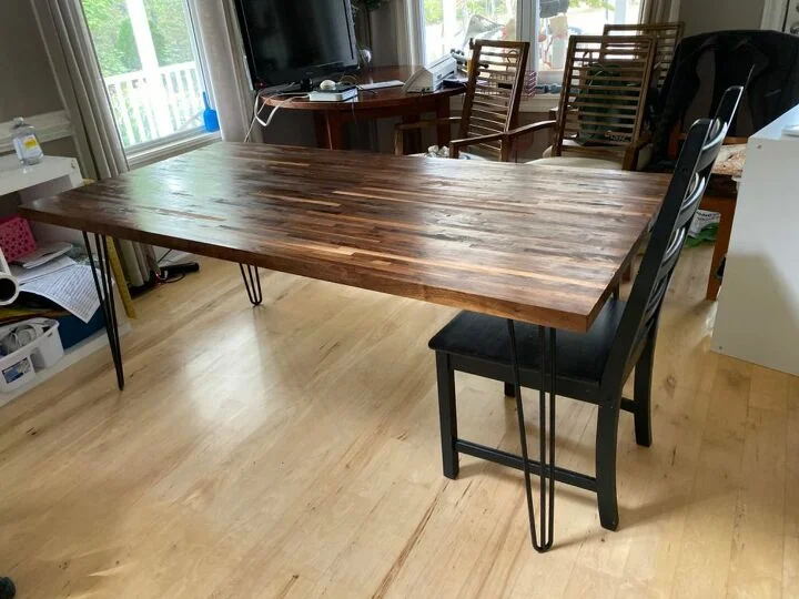 diy butcher block table with hairpin legs