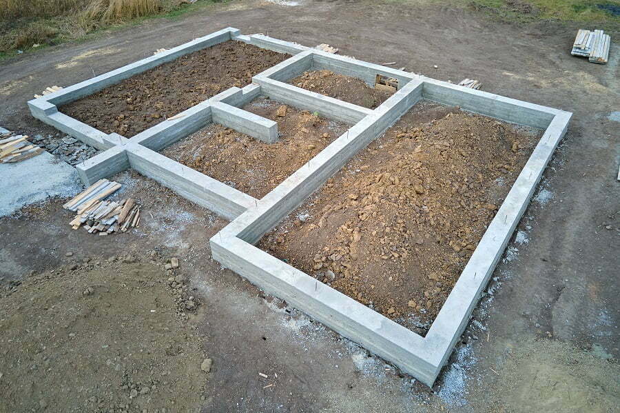 house construction foundation on flat ground