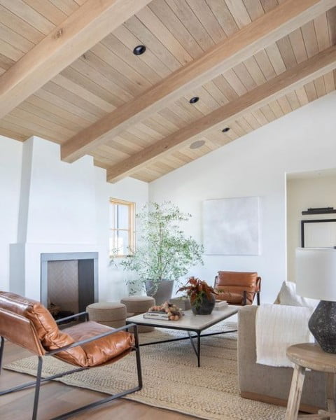 Custom Milled Raw Sawn White Oak Ceiling modern living room idea