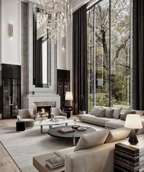 High Ceiling Living Room modern living room idea