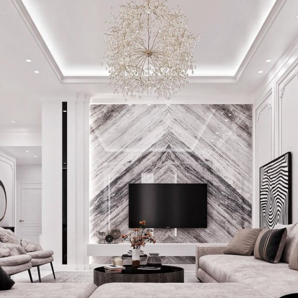 TV Wall Design with Neoclassical Slab tv wall idea