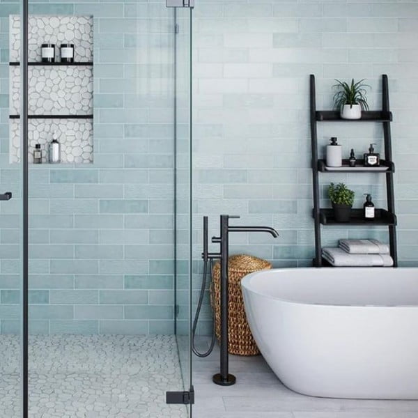 Island Stone on Instagram: &quot;Our Nomad Ceramic Tile collection blends texture, color, and tonal effects which creates stunning, visual movement in the tiles. With a crystalline translucent finish, it features a natural blend of hues and depth. Available in six colors, Nomad is perfect for your next bathroom or kitchen renovation.	⁠ bathroom wall tile