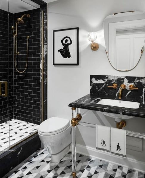 Black, White and Gold bathroom wall tile