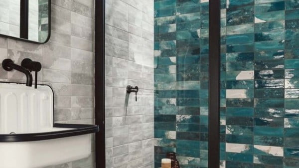 Turquoise and Silver bathroom wall tile