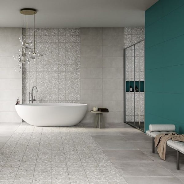Venexia Cannaregio 20x20 Mosaic combined with Pastelli Malachite and Gard bathroom wall tile