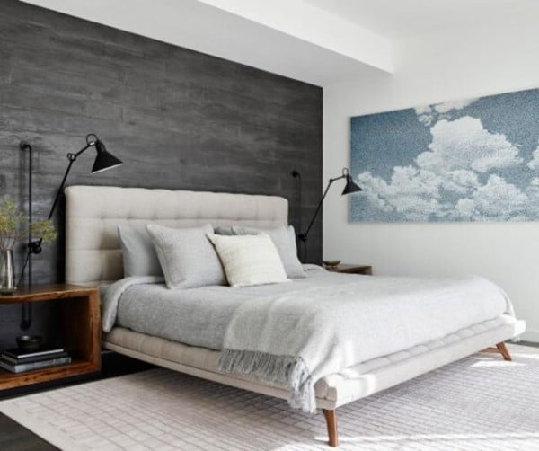 Contemporary Bedroom with Custom Plaster Treatment Wall bedroom with accent wall