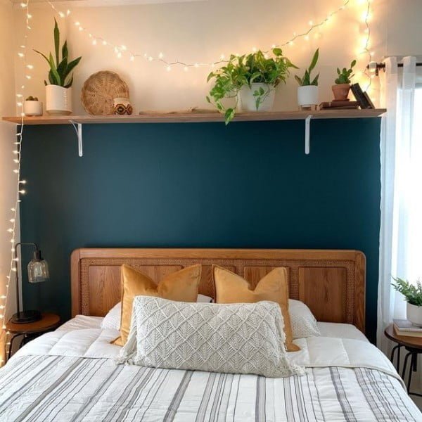 Leah Goggans' Updated Accent Wall in the Master Bedroom bedroom with accent wall