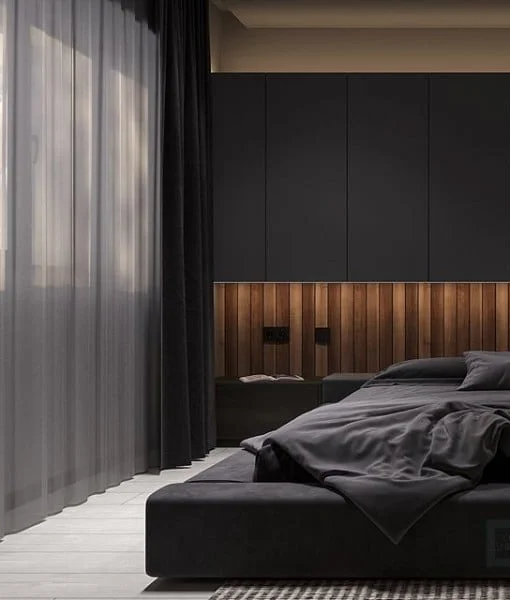 bedroom with black furniture