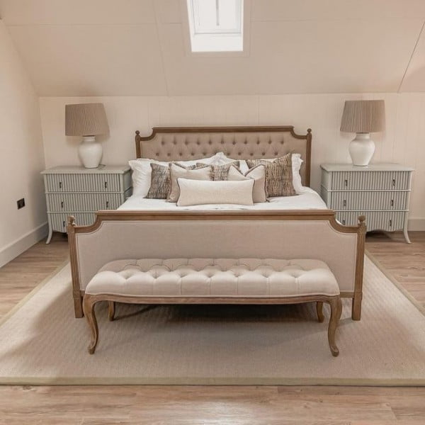 Wilton Svelte Collection in Willow Shade with Linen Twill Border in Grain Colour bedroom with carpet