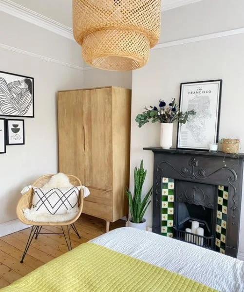 Neutral or Bold? bedroom with fireplace