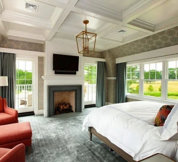 Scandic Builders bedroom with fireplace