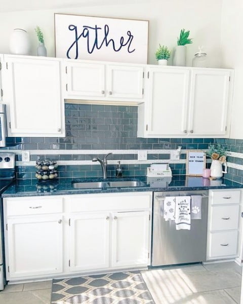 Greenery decor above kitchen cabinet