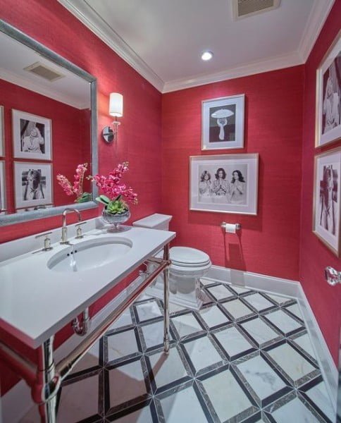 Modern Glamour with a Vintage Touch pink powder room