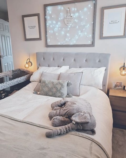 Katie | Pregnancy, home & mum blog bedroom with fairy lights