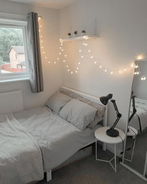 Penny Quirk bedroom with fairy lights