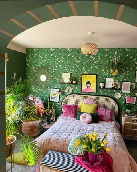 Our Casa Flamingo bedroom with feature wall