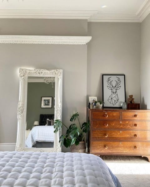 Pigeon Feature Wall bedroom with grey walls