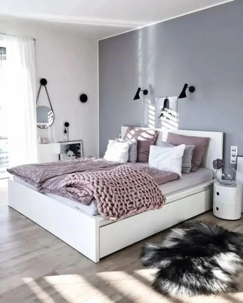 bedroom with grey walls