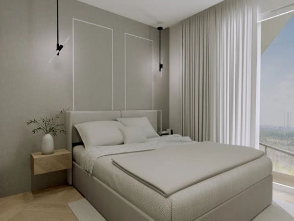 Grey Minimal Bedroom bedroom with grey walls