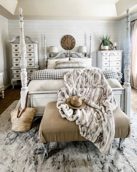 Modern Cottage | Farmhouse bedroom with white furniture