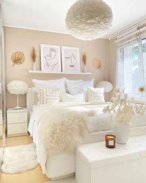 White lovers bedroom with white furniture