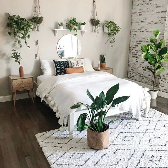 Simple Bedlooks with Plants bedroom with white walls
