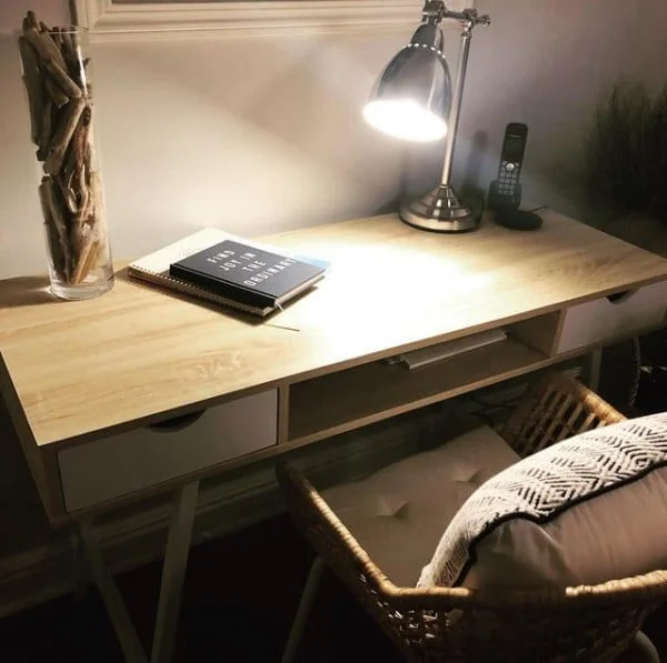 Laura Anne's Practical But Pretty Living Room Desk Setup living room desk