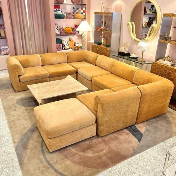 Bernhardt Furniture Inc. 8 Piece Camel Colored Cotton Velvet Modular Sofa modular sofa