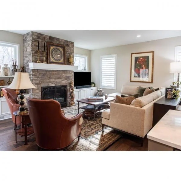 Layered Textures and Fabrics Living Room area rug open floor plan