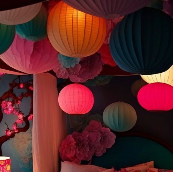 Lantern Festival Canopies bedroom with canopy bed