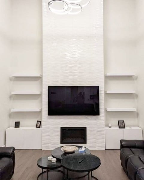 White Floating Shelves Fireplace Wall mantel decor with tv