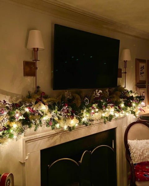 Winter Greenery Mantel Decor mantel decor with tv