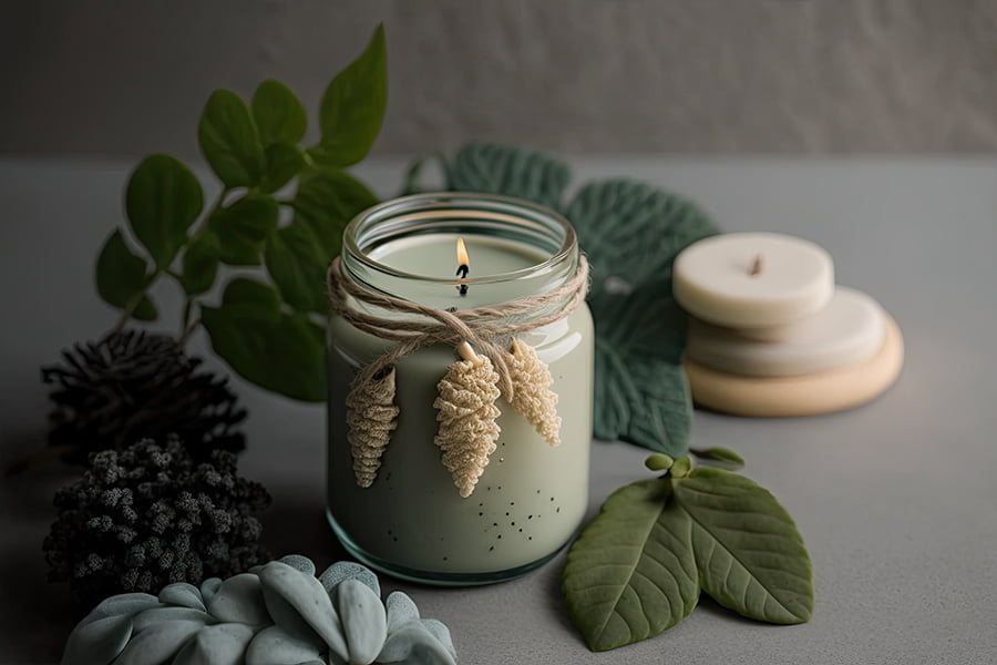 candle in mason jar