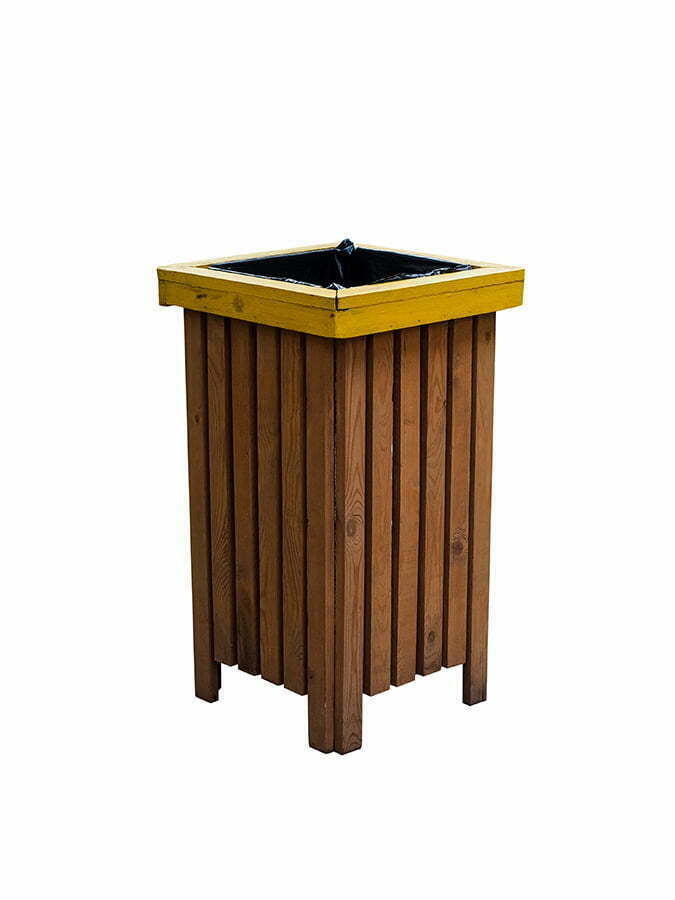 wood trash bin
