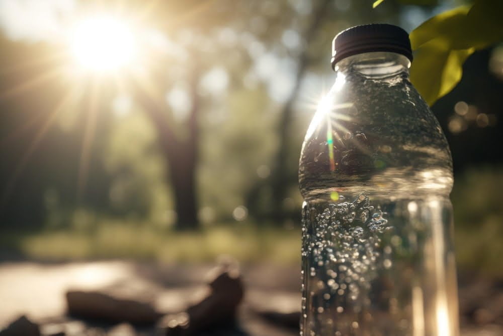 bottle of waters placed in sunlight