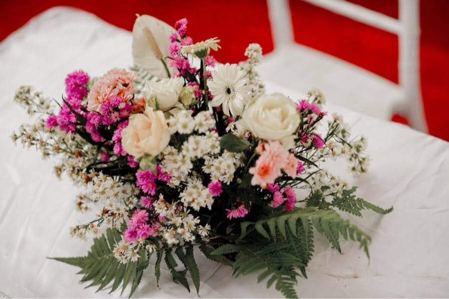 flower arrangement with greenery