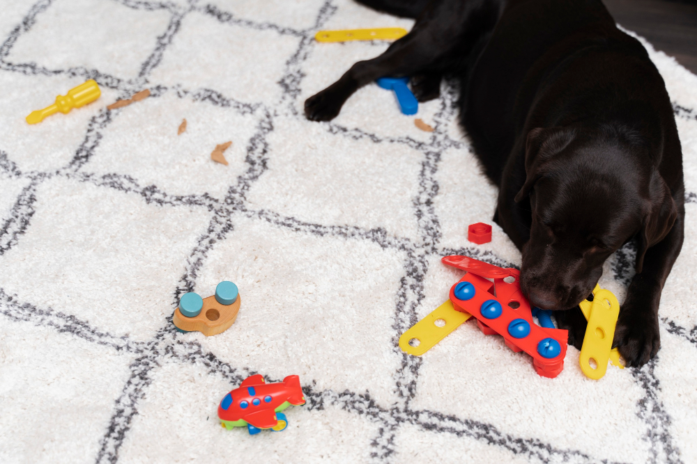 dog with puzzle toy